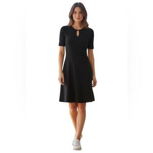 Rebecca Taylor Black Formal Short Sleeve Textured Stretchy Skater Dress S